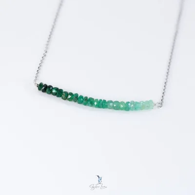 Emerald gemstone row sterling silver necklace — product image 1