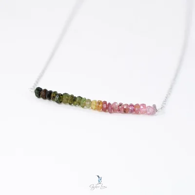 Rainbow Tourmaline beads gemstone row necklace — product image 1