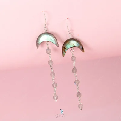 Crescent moon Labradorite cascade drop earrings — product image 1