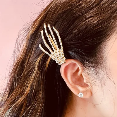 Halloween skeleton hand rhinestone hair clip — product image 1