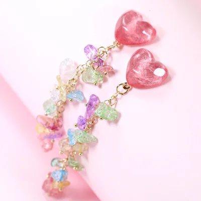 Heart with colorful stones dangle drop fashion earrings — product image 1