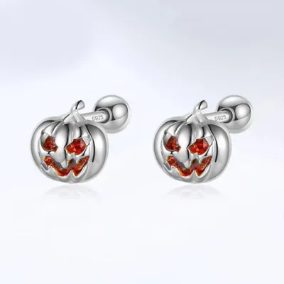 Jack-o-lantern sterling silver screw back earrings — product image 1
