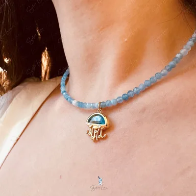 Jellyfish blue chalcedony beaded choker necklace — product image 1