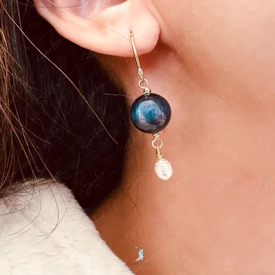 Kyanite bead and pearl drop sterling silver earrings — product image 1