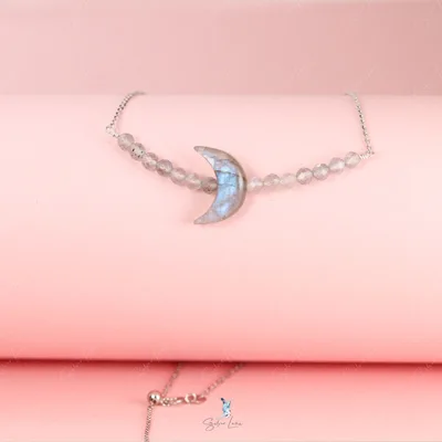 Mystic moon Labradorite beaded silver necklace — product image 1