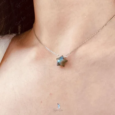 Star shape natural stone pendant silver necklace — product image 1