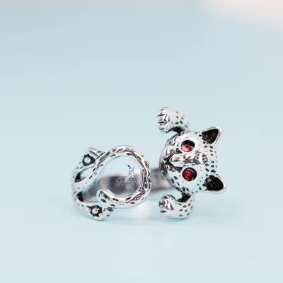 Bohemian cheetah wrap adjustable silver plated ring — product image 1