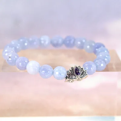 Silver lotus charm blue Angelite beaded fengshui bracelet — product image 1