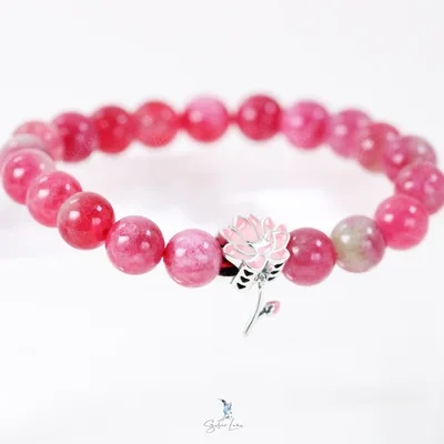 Lotus flower strawberry Tourmaline beaded bracelet — product image 1