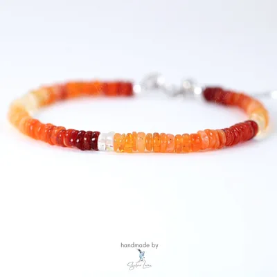 Mexican fire opal orange beaded bracelet with sterling silver chain — product image 1