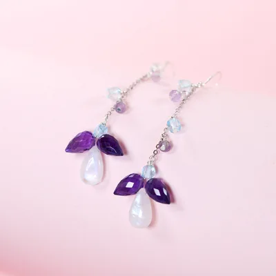 Amethyst moonstone aquamarine teardrop earrings — product image 1