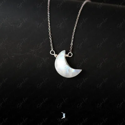 Rainbow moonstone crescent moon pendant necklace — product image 1