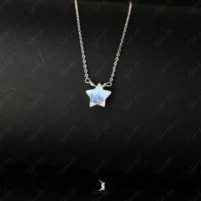Star rainbow moonstone pendant silver necklace — product image 1