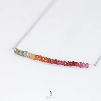 Multi color garnet gemstone row sterling silver pendant necklace — product image 1