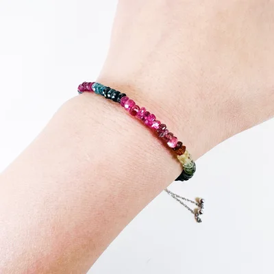Rainbow tourmaline faceted rondelle beaded bracelet — product image 1