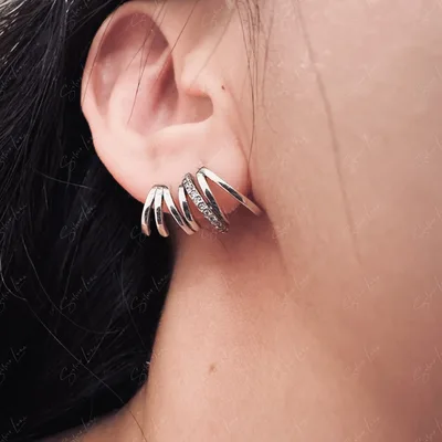 Abstract lines wrap sterling silver earrings — product image 1