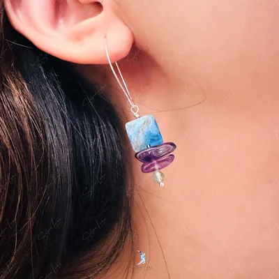 Apatite Amethyst Kyanite multi gemstone silver earrings — product image 1