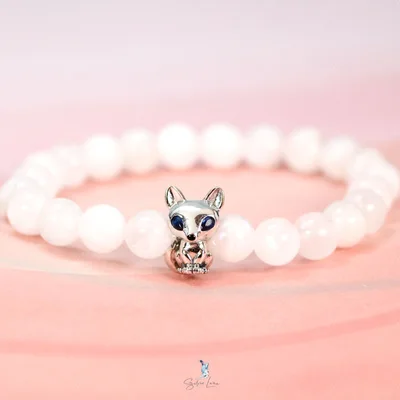 Natural moonstone beaded fox charm fengshui bracelet — product image 1