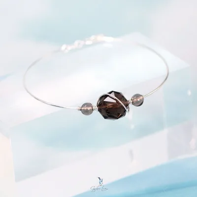 Ice obsidian beads sterling silver bangle bracelet — product image 1