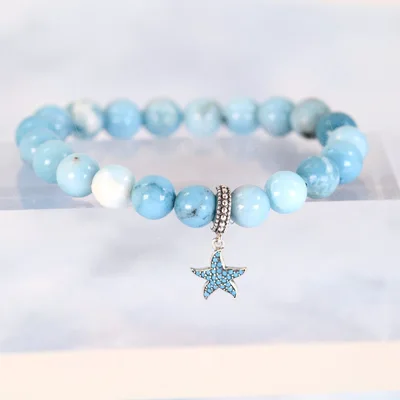 Ocean starfish Larimar beaded bracelet — product image 1