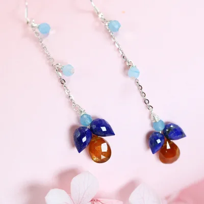 Rare orange Kyanite lapis lazuli teardrop earrings — product image 1