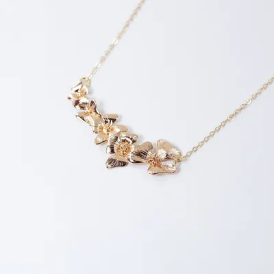 Gold plated orchid flowers bridal necklace — product image 1