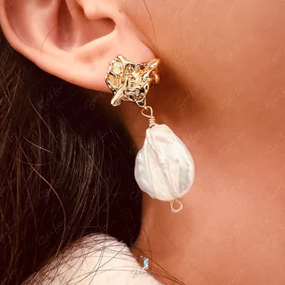 Natural freshwater irregular pearl drop earrings — product image 1