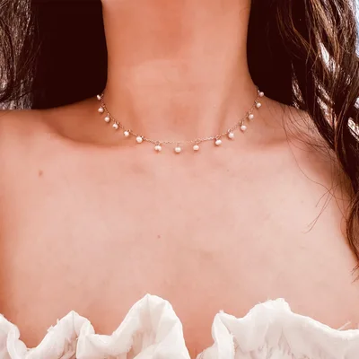 Tiny baroque pearls choker necklace in sterling silver — product image 1