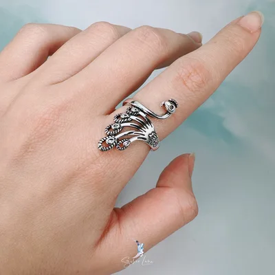 Bohemian peacock adjustable silver plated ring — product image 1
