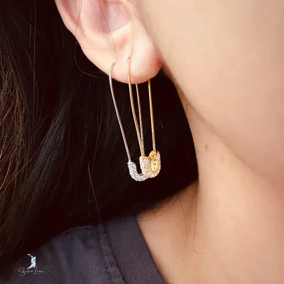 CZ sterling silver safety pin dangle drop earrings — product image 1