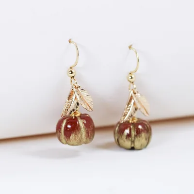Gold plated agate pumpkin earrings — product image 1