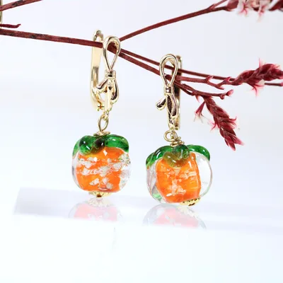 Pumpkin Murano glass bead earrings — product image 1