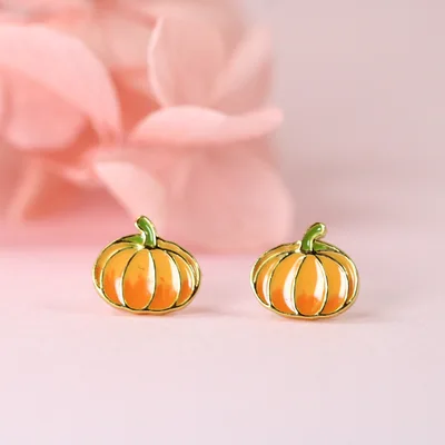 Enamel pumpkin stud earrings in sterling silver — product image 1