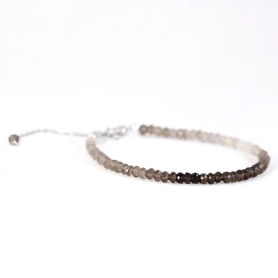Faceted smoky quartz beaded sterling silver bracelet — product image 1