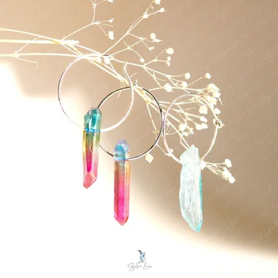 Quartz crystal sterling silver hoop earrings — product image 1