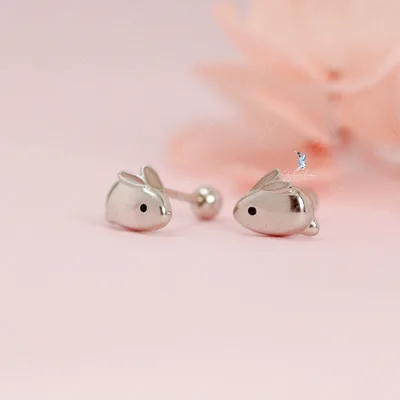 Cute rabbit bunny sterling silver screw back stud earrings — product image 1