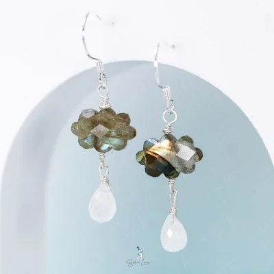 Cloud and rain Labradorite moonstone drop earrings — product image 1