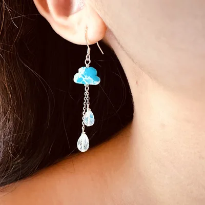 Cloud and rain turquoise moonstone drop earrings — product image 1