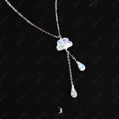 Cloud rainbow moonstone and rain drop pendant necklace — product image 1