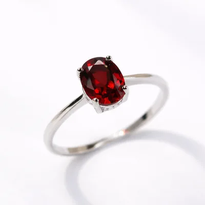 Natural red garnet oval cut sterling silver ring — product image 1