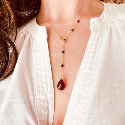 Teardrop red garnet natural stones lariat necklace — product image 1