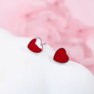 Valentine red heart stud earrings in sterling silver — product image 1