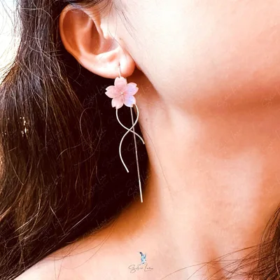 Cherry blossom flower silver earrings — product image 1