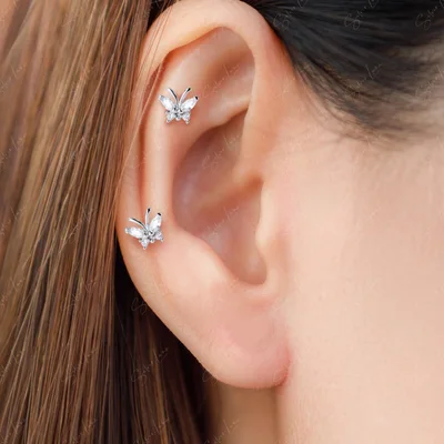 Butterfly screw back sterling silver stud earrings — product image 1