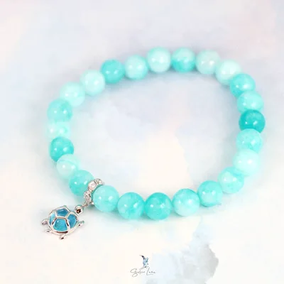 Sea turtle Amazonite jade stone beaded bracelet — product image 1