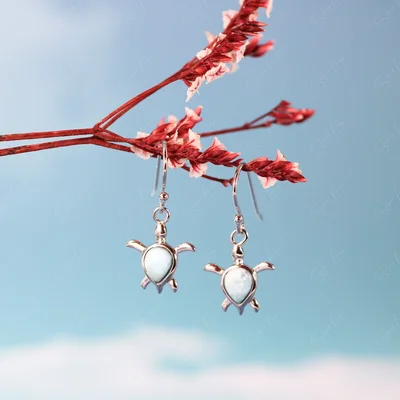 Sea turtle Larimar earrings in sterling silver — product image 1