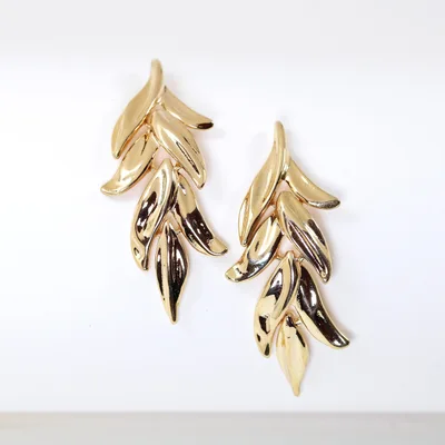 Gold plated leaves drop earrings — product image 1