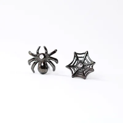 Black spider and web Halloween stud earrings — product image 1