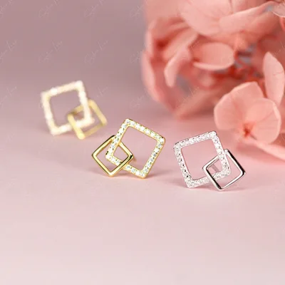 Geometric square sterling silver stud earrings — product image 1