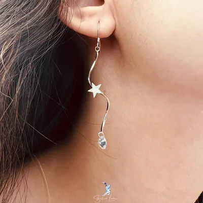 Star spiral dangle drop earrings in sterling silver — product image 1